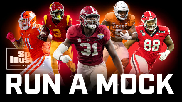 A collage with photos of Jordan Addison, Will Anderson Jr., Bijan Robinson, Bryan Bresee and Jalen Carter